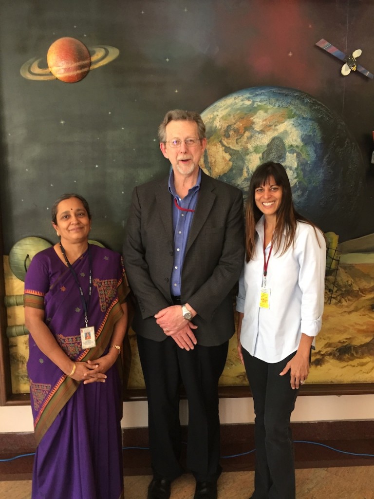 With Dr. S. Seetha (Programme Director, Space Science Programme Office, ISRO) and Dr. Jim Green (Planetary Science Division Director, NASA) at ISRO headquarters in Bangalore.